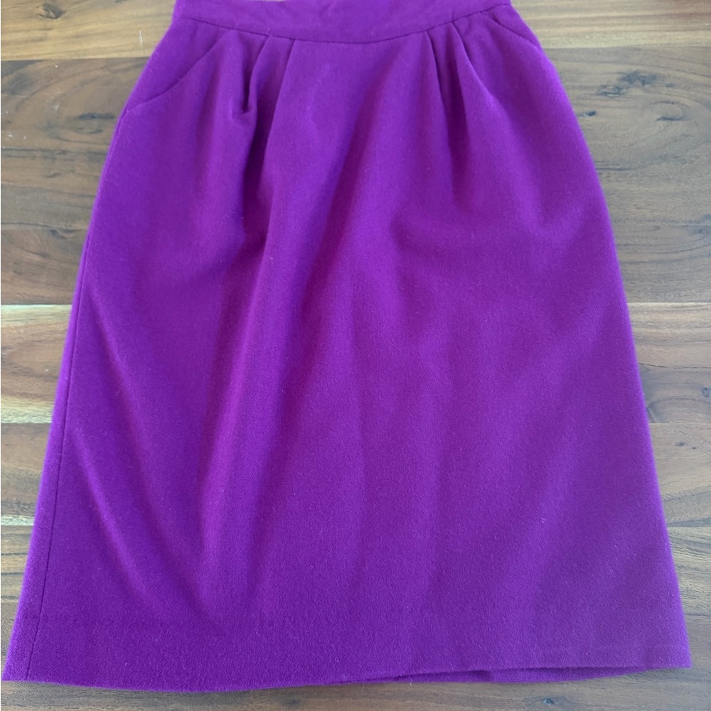 Vintage Magenta/hot pink wool pencil skirt w/pleats sz 12